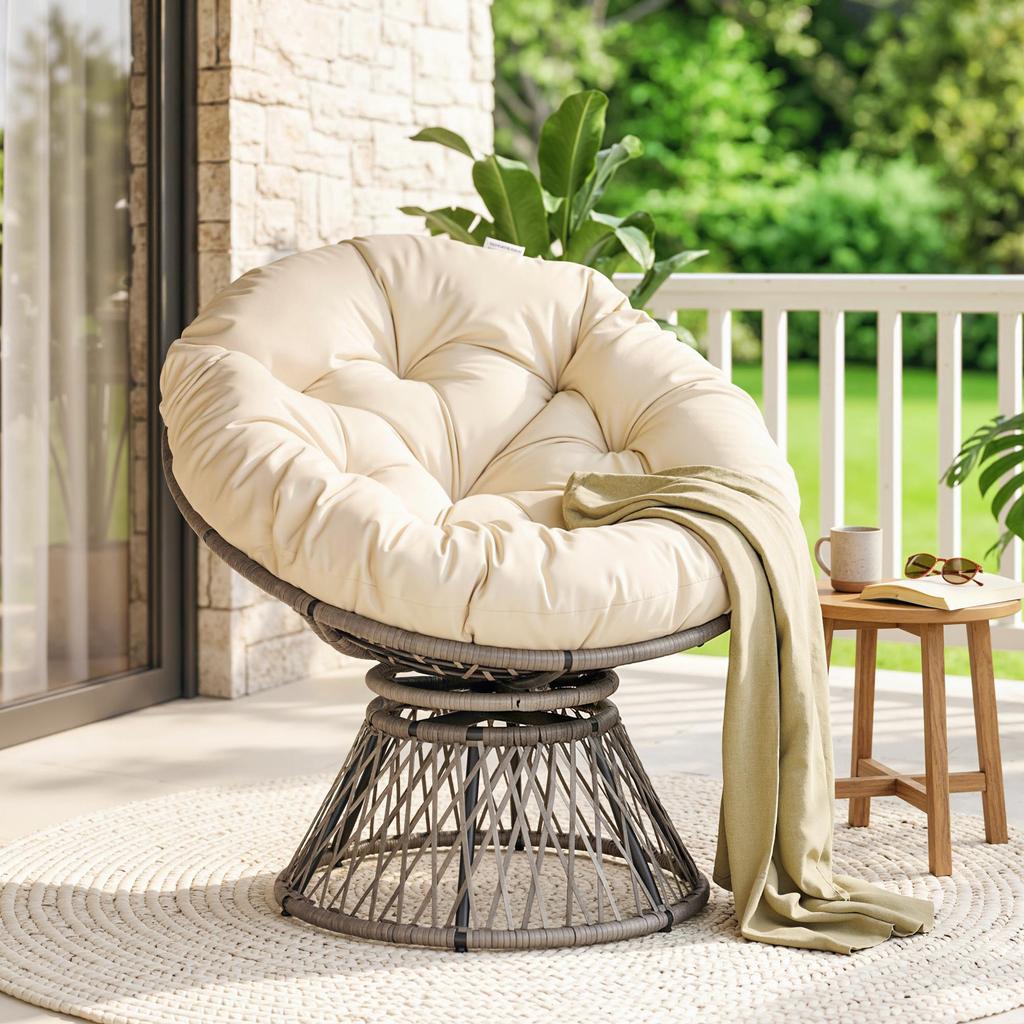 Round Garden Chair Papasan Swivel Chair 97 X 90H Cm Large Cushion Provided Polyester Wicker