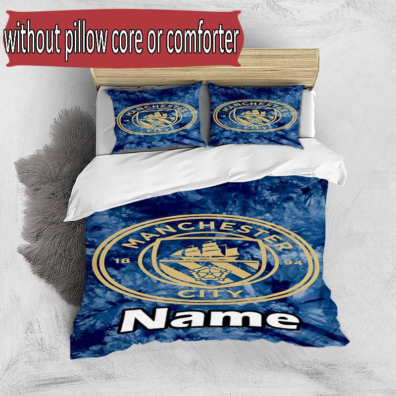 3pcs Duvet Cover Set (1*Duvet Cover + 2*Pillowcase, Without Core), Custom Name Manchester City FC Pattern Bedding Set, Home Bedroom Decor Gift