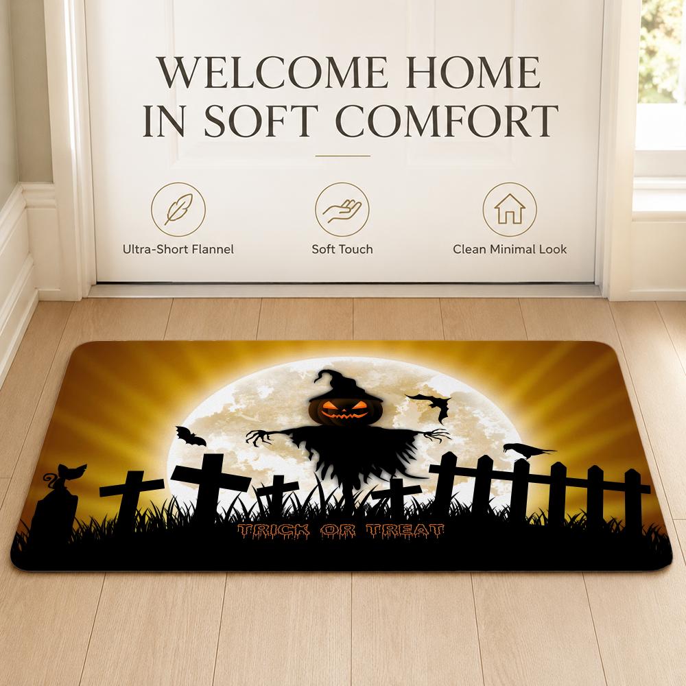 Pretty Happy Halloween Party Floor Mat Cozy Minimalist Flannel Area Rug Anti-Slip Washable Bedroom Living Room Decor