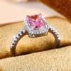 Fashion Silvery Color Rectangle Cut Pink Stone Ring Luxury Love Engagement Ring Wedding Jewelry