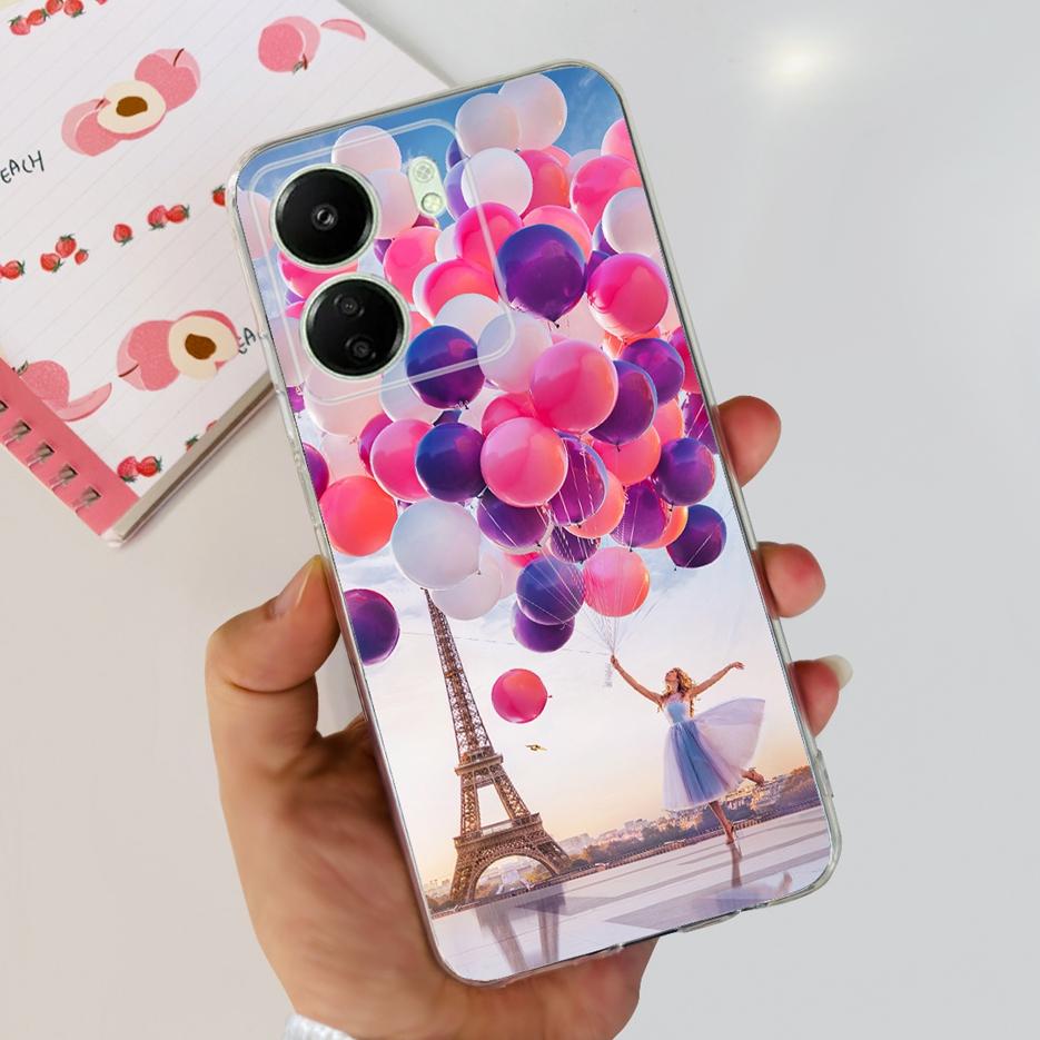 Чехол для Xiaomi Poco C65 Милый Кот Бабочка Мягкий ТПУ Чехол для Телефона Для Xiaomi Redmi 13C Redmi13C PocoC65 Fundas 6.74'' Бампер