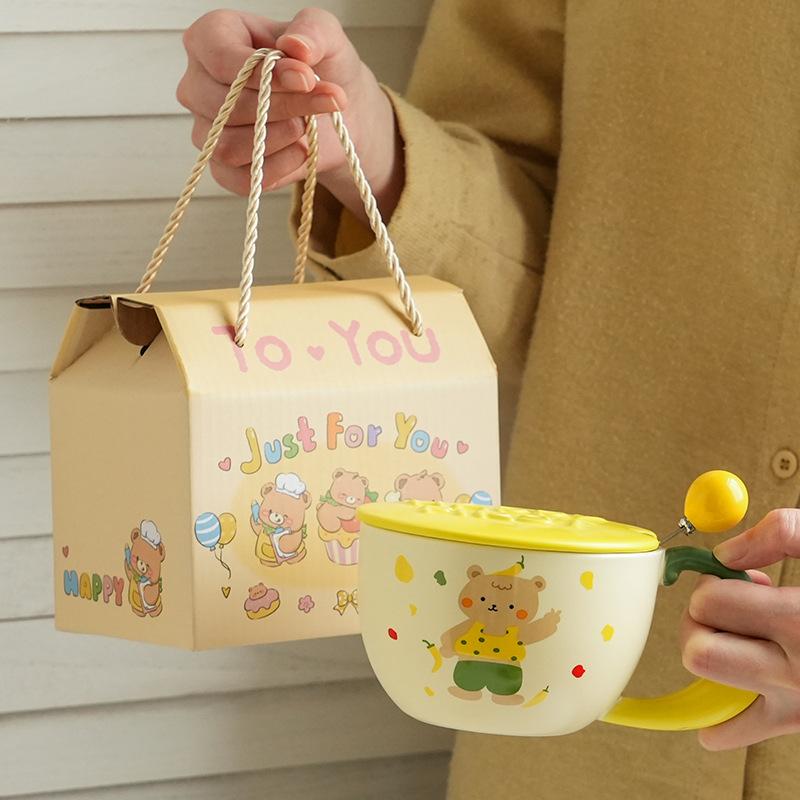 Милая и дорогая керамическая чашка с медведем, крышкой и ложкой, домашний офис, пара, чашка для воды, подарок девушке