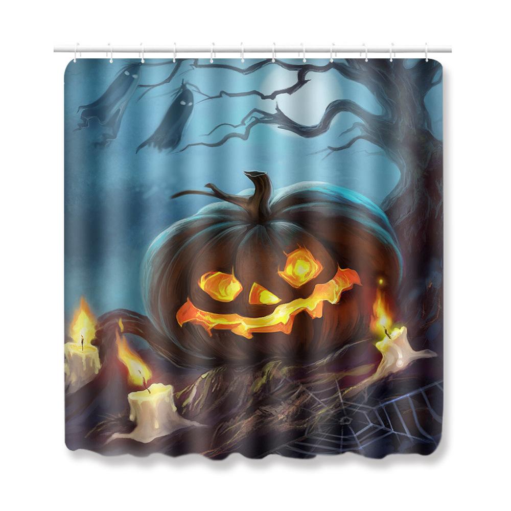 Halloween Shower Curtain Floor Mat Combination Four-Piece Set Bathroom Toilet Carpet Shower Room Foot Mat