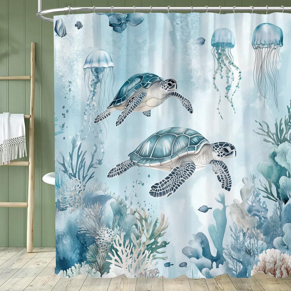 Sea Turtle /Marine Turtle Printed Shower Curtain, Bathroom Decorative Bathtub Curtain With Hooks,Home Decoration Curtain