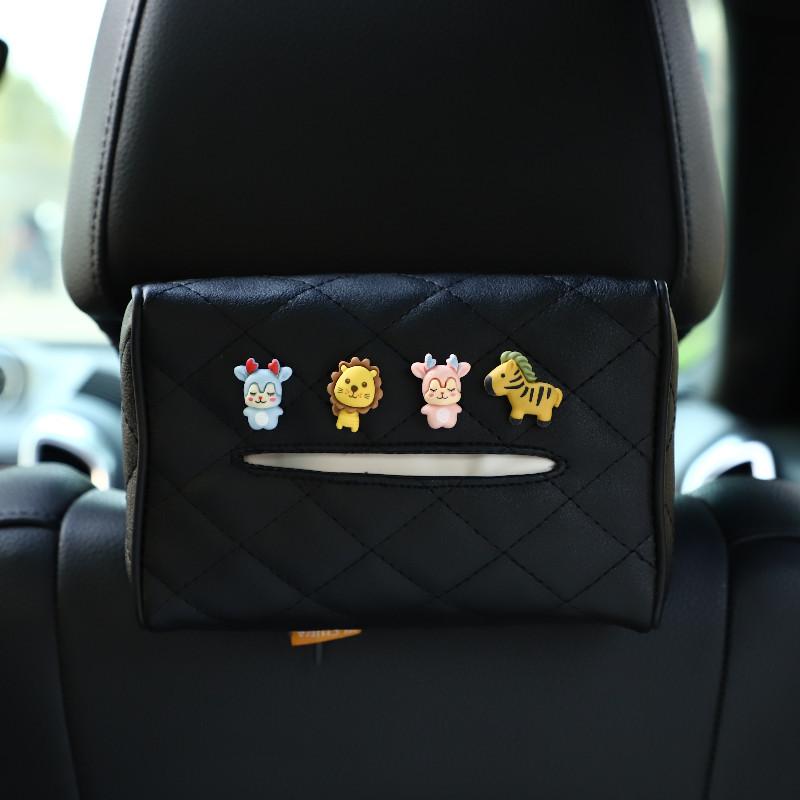 Кожаный автомобильный держатель для салфеток, мультяшный милый, подвесной на спинку сиденья, выдвижной, многофункциональный подлокотник