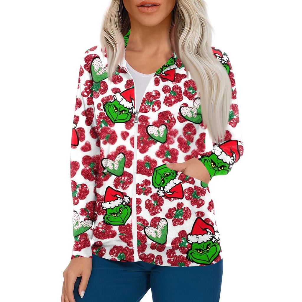 Women Long Sleeve Pattern Pocket Working Stand-up Collar Single-breasted Protective Overalls Cardigan Jacket Top