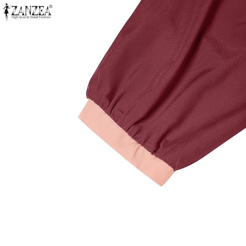 ZANZEA Женское повседневное платье с круглым вырезом и длинным рукавом в стиле пэчворк
