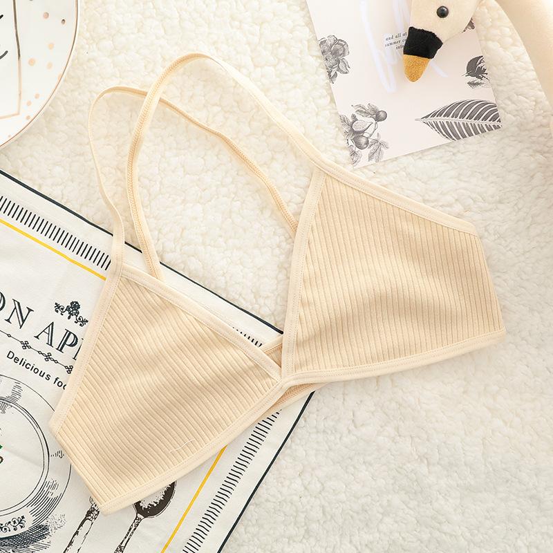 Women Sports Bra Comfort Cotton Bras for Women Thin French Style Bralette Sexy Deep V Triangle Cup Cross Tank Top Bra Gym