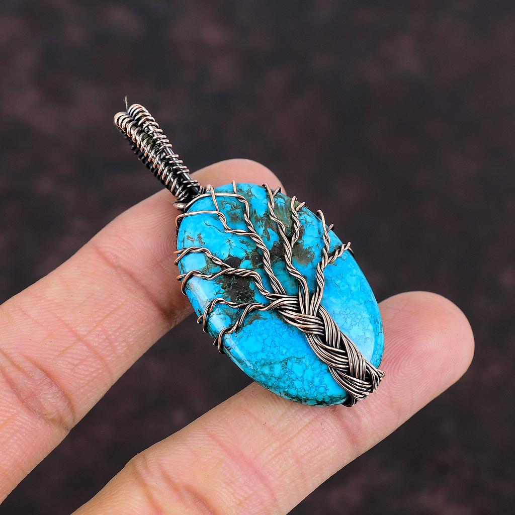 Подвеска из тибетской бирюзы «Дерево жизни», подвеска из драгоценных камней и меди, подвеска из проволоки, бирюзовая медная бижутерия, подарок для нее, подвески ручной работы