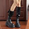 Женские ботинки на толстой платформе, складные ботинки, два способа носки, весна и осень, новая модная пряжка-ремень, ковбойские сапоги в западном стиле, для полных ног
