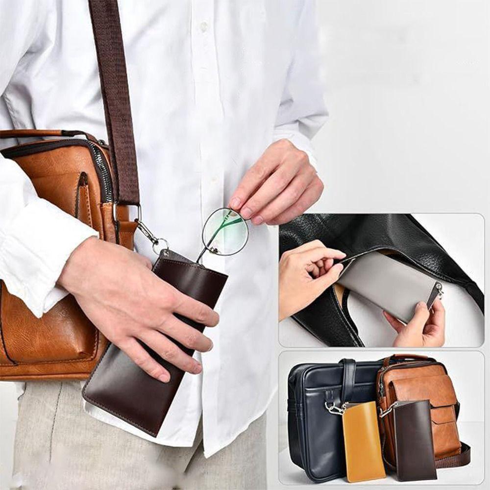 Solid Color Sunglasses Pouch PU Leather Hanging Sunglasses SunGlasses Holder Eyewear Accessories