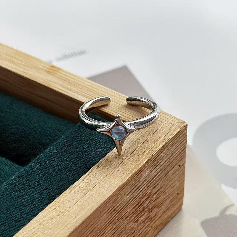 Нишевая текстура, инкрустированный лунный камень, циркон, высококлассный, с чувством индивидуальности, открытое ретро-кольцо, женское