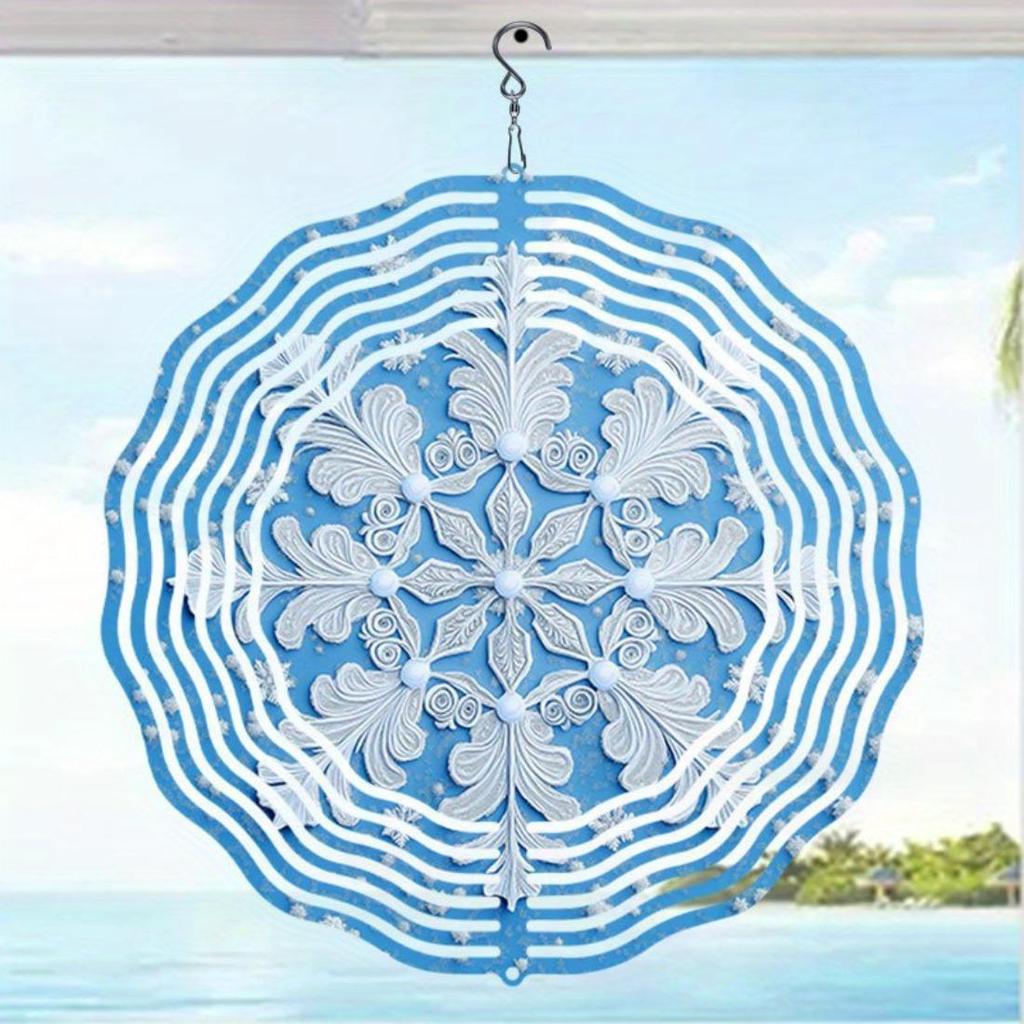 Unique Mandala Wind Chime with Snowflake Pattern Metal Windmill, Dynamic Sculpture Suitable for Garden Patio Hanging Decor, Durable Outdoor Artwork