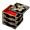 Wakaizumi Lacquerware, 3-Tiered Box, 6.5 Inches, Kagekuraju, Black with Vermilion Interior, Pine and Crane Design with Gold Lines, H-158-3-A