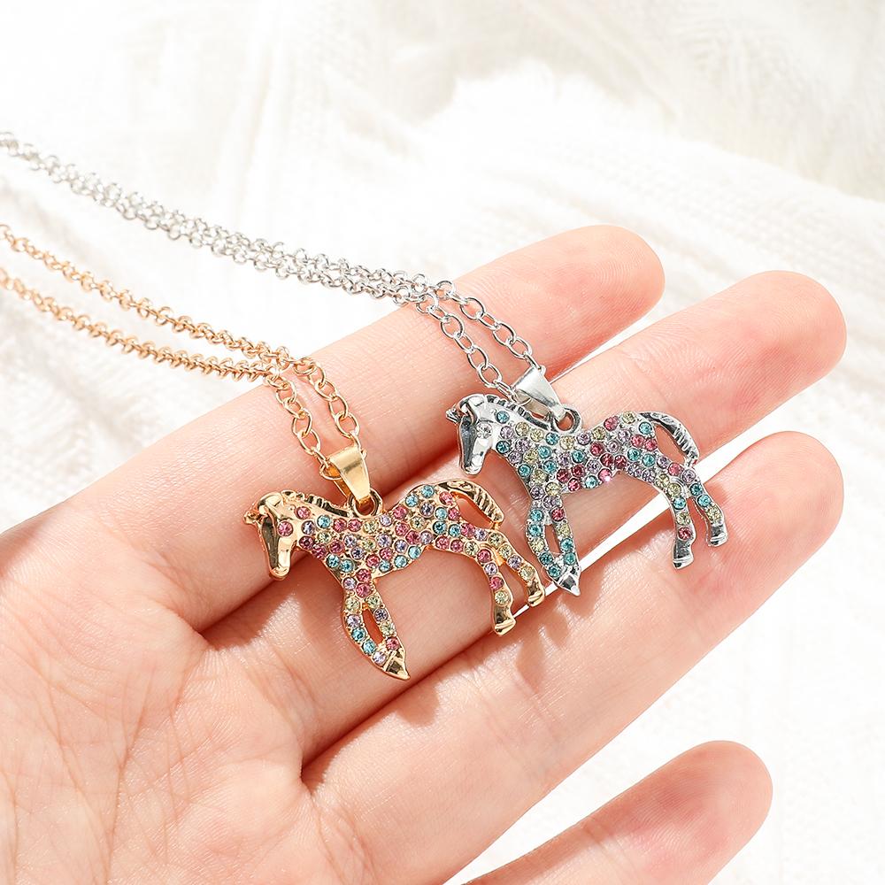Rainbow Pony Crystal Necklaces For Women Cute Cartoon Animal Choker Collier Fashion Jewelry Accessories Bijoux Gifts