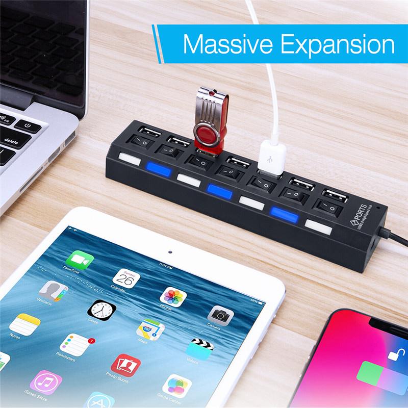 7 In 1 USB HUB USB 3.0 Splitter Adapter with Switch Control 5Gbps High Speed USB Docking Station for Laptop Computer