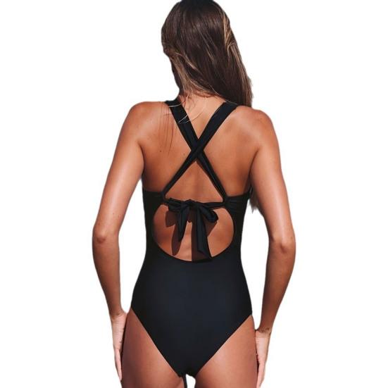 Женский монокини с V-образным вырезом, шнуровкой на спине, слитный купальник с регулируемыми бретелями, утягивающий дизайн, пляжная одежда