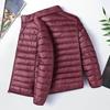Men Cotton Jacket Stand Collar Long Sleeve Zipper Placket Jacket Coat with Pockets Solid Color Quilted Casual Down Jacket