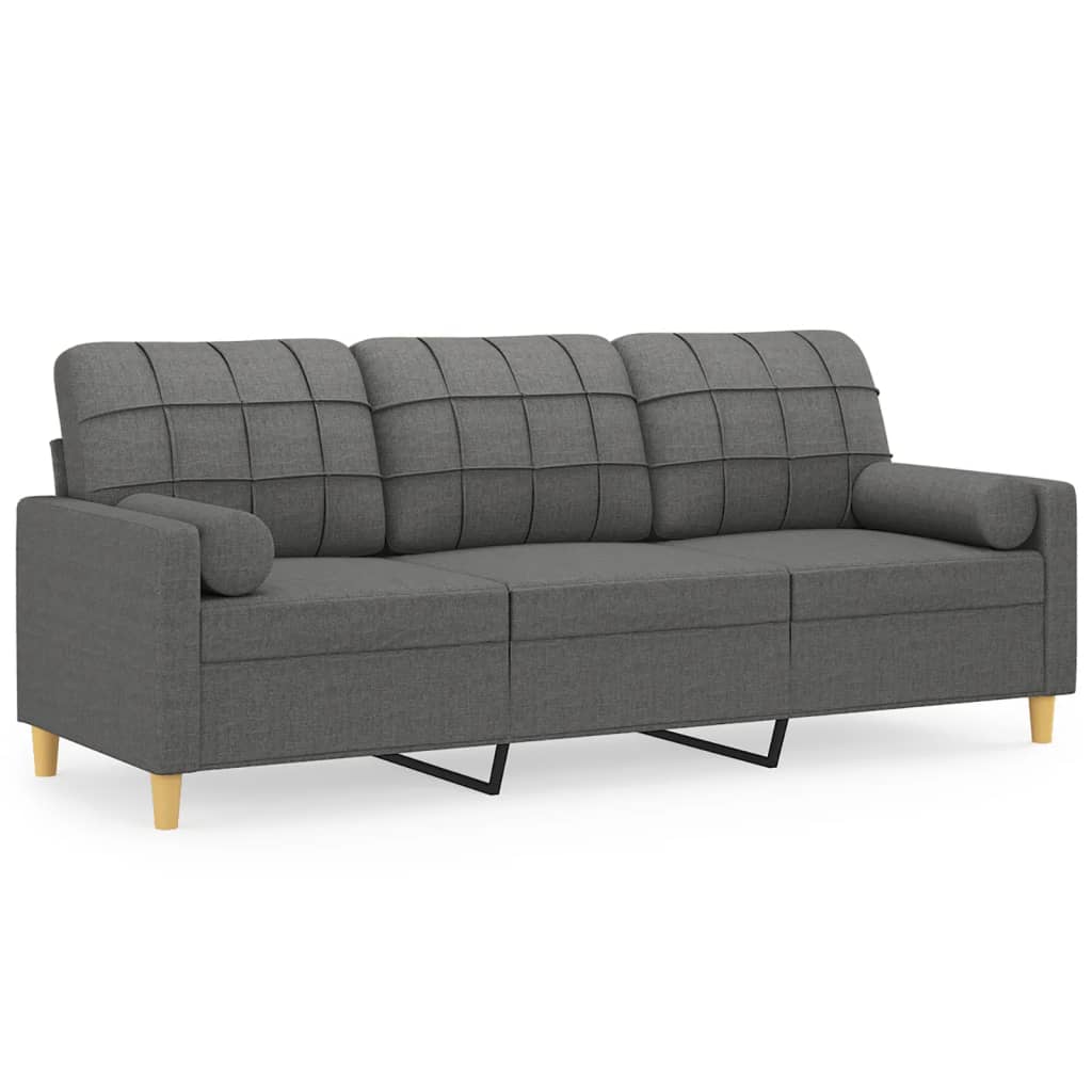 Vidaxl 3-Osobowa Sofa Z Poduszkami, Ciemnoszara, 180 Cm, Tkanina