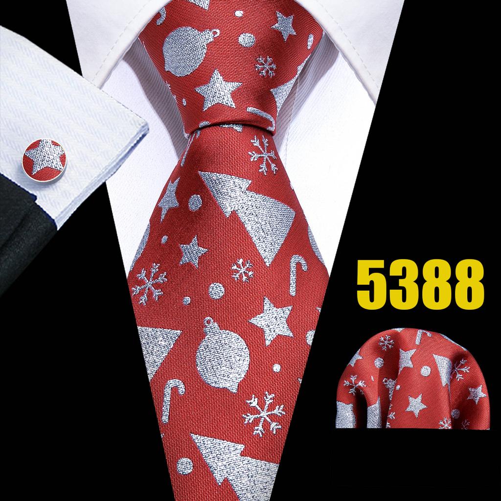 Мужской галстук Barry Wang, носовой платок, запонки, красная снежинка, мультяшный узор, рождественский галстук с атмосферой