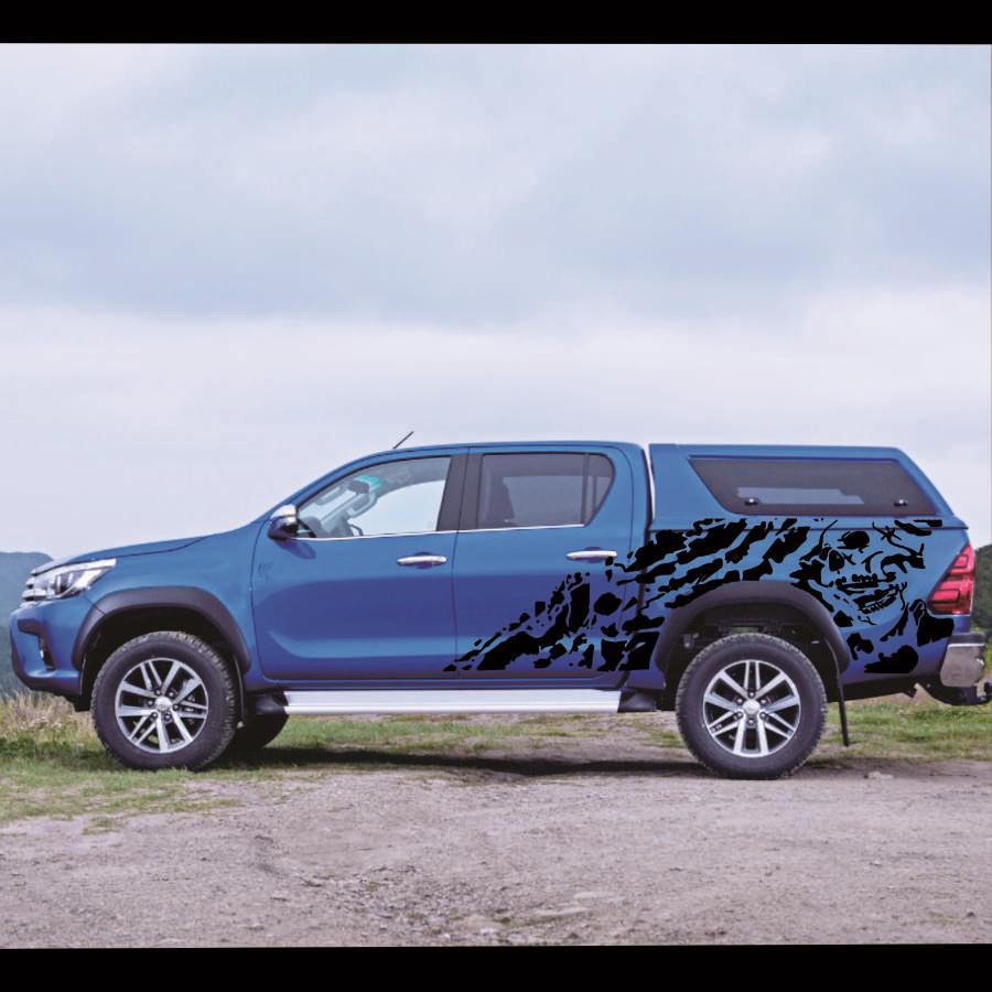 2Pcs Black Skull Graphics Decal Vinyl Sticker For Pickup Dodge 4x4 Off Road GMC