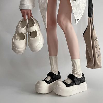 Корейская версия туфель Мэри Джейн на толстой подошве с застежкой-липучкой, женские, весна 2025, новые модные универсальные туфли-маффины, туфли-лодочки с мелким вырезом, тренд