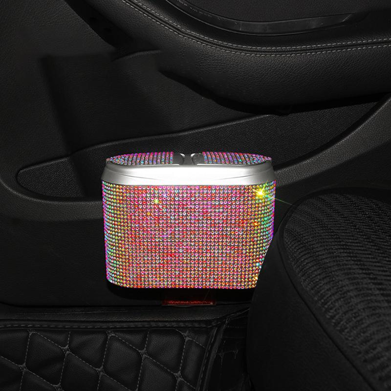 Блестящие стразы, автомобильный ящик для мусора, мусорный бак для автомобиля, пылезащитный чехол с двойной крышкой, чехол для хранения мусора, автомобильное мусорное ведро для автомобиля
