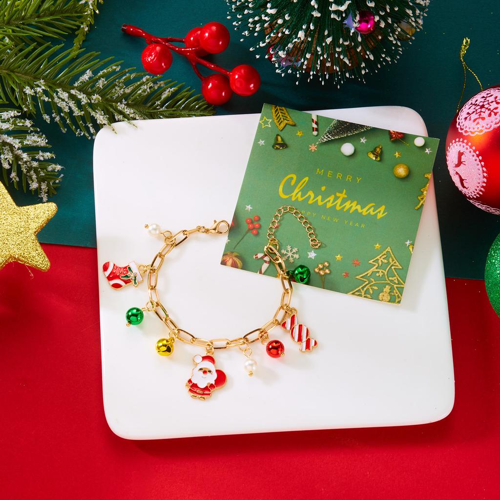 Creative Christmas Elements Metal Chain Bracelets for Women Men Santa Claus Tree Elk Snowman Pendant Necklace Festival Jewelry