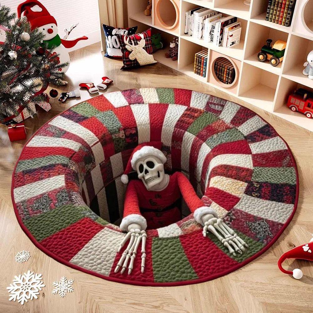 60*60cm Christmas Round Carpet 3D Special-shaped Crystal Velvet Santa Claus Floor Mat Anti-Slip Atmosphere Decoration