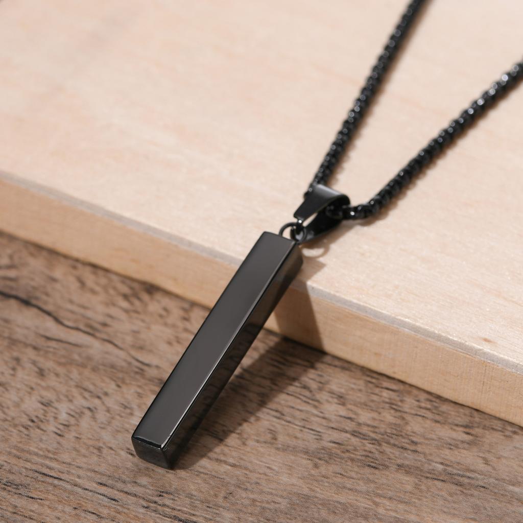 Waterproof 3D Vertical Bar Necklaces for Men,Minimalist Stainless Steel Geometric Pendant with Box Chain,Male Collar Jewelry