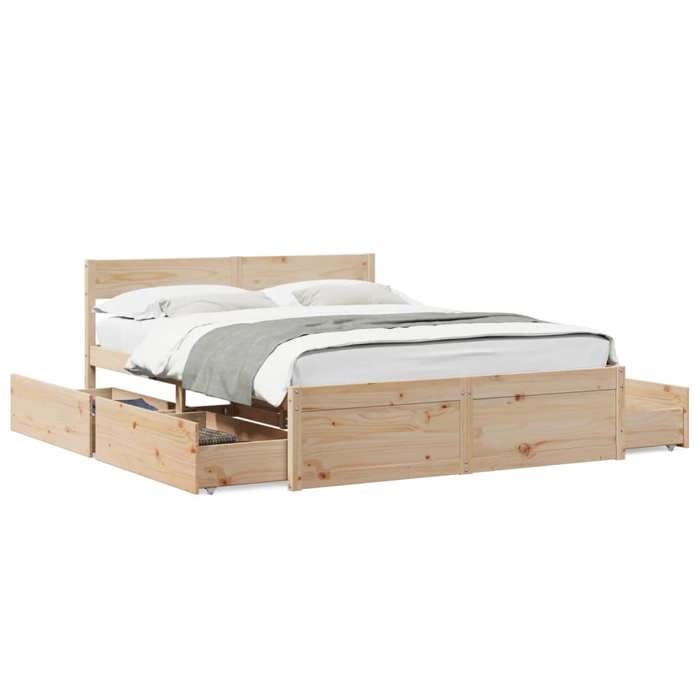 VidaXL Cadre de lit avec tiroirs 150x200 cm bois de pin massif, meuble de chambre à coucher, sommier, lit en bois, lit, lit 3282345