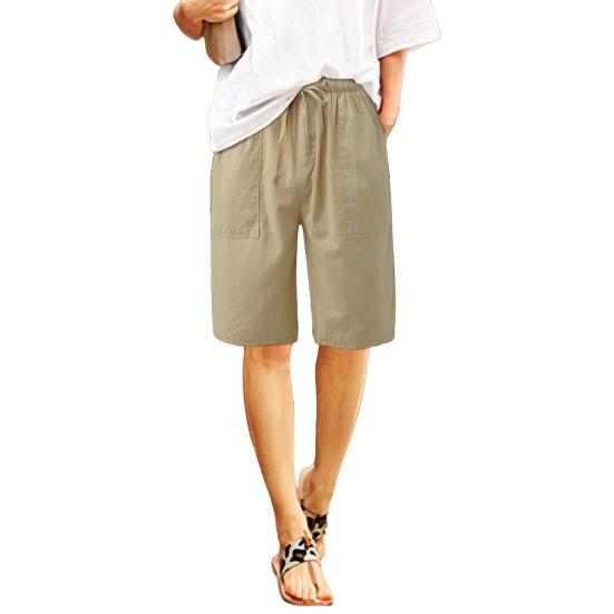Женские летние шорты из хлопка и льна, повседневные шорты с широкими штанинами, завязывающиеся на шнурок, с карманами, длиной до колена для отдыха на пляже