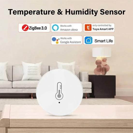 Tuya Умный Zigbee Датчик Температуры и Влажности Комнатный Термометр Монитор Работает с Alexa Google Home домашняя автоматизация