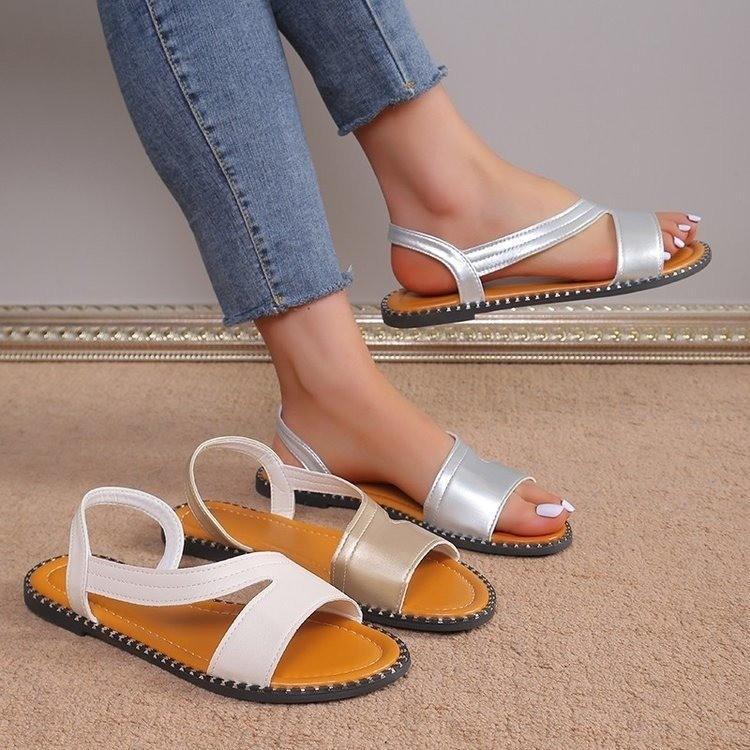 2025 новые европейские и американские модели внешней торговли, большие размеры, сандалии на плоской подошве с заклепками, закрывающие ноги, женские туфли с одним символом в виде рыбьего рта