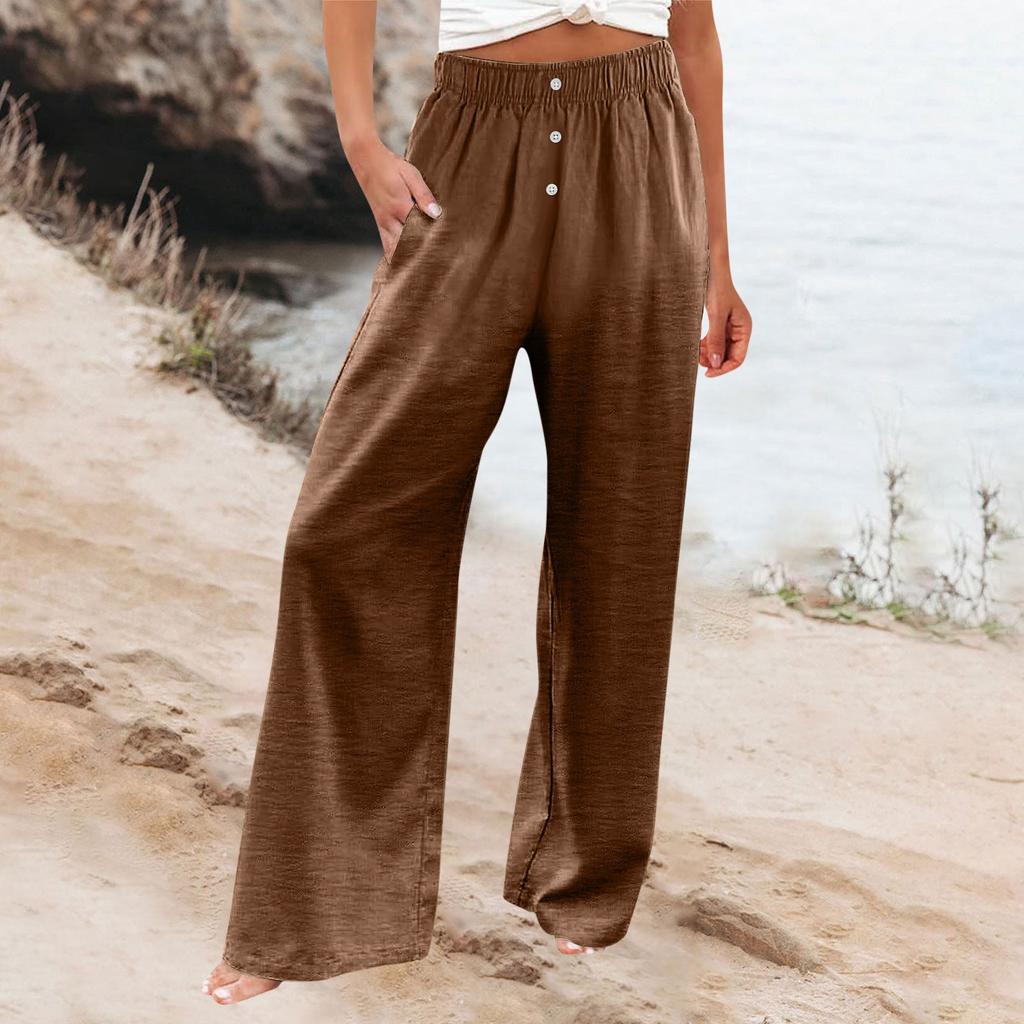 Женская мода Свободные повседневные брюки с пуговицами и эластичной резинкой на талии Широкие брюки Повседневные брюки