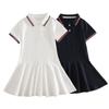 Girls Summer College Style Thin Dresses Middle and Large Children Striped Short Sleeve Skirt