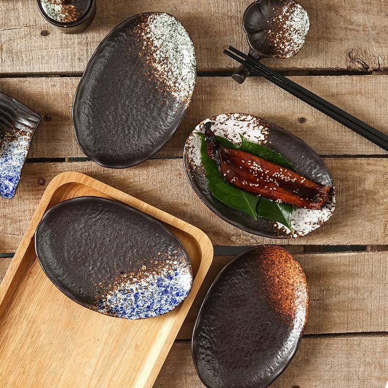 Japanese Sushi Sashimi Saucer Homestay Izakaya Yakitori Skewers Household Black Ceramic Tableware