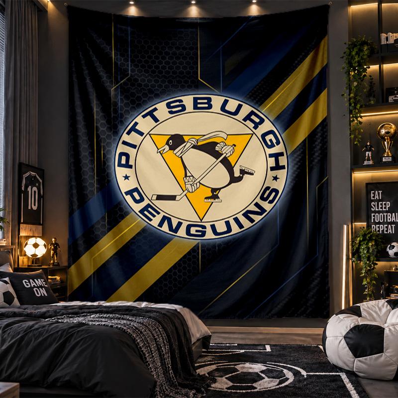 Wall Hanging Tapestry Pittsburgh Penguins Print Cloth for Living Room Bedroom Home Decor