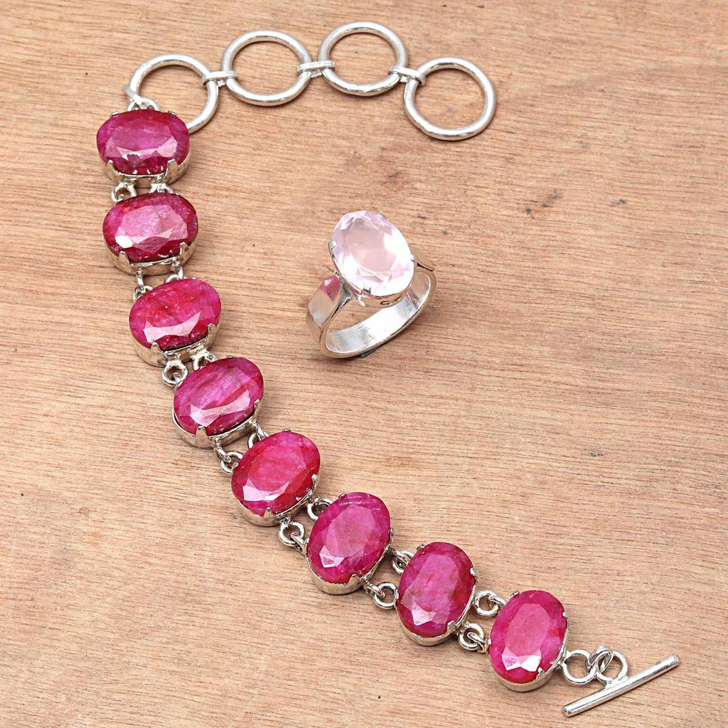 Ruby Sapphire Gemstone Women's Unisex Jewelry Bracelets & Rings 7-8''