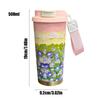 Thermal Mug 500ml Insulated Travel Mug Flower Pattern Double Drink Modes Water Bottle With Lanyard And Lid Leak-Proof Cup For