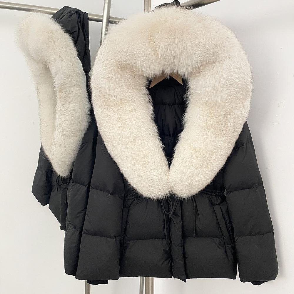 Съемный oversized воротник из лисьего меха женская короткая пуховая куртка женская зимняя новая с капюшоном на талии и тонкая меховая куртка