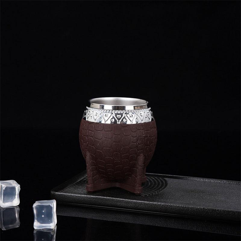 Набор для чая из матовой нержавеющей стали с двойными стенками, контейнер для кофе, кофейные чашки с плоским дном, текстурная чашка-яичная скорлупа, идеально подходит для чая