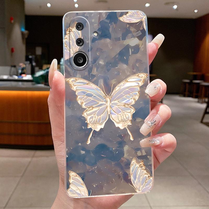 Phone Case For Samsung Galaxy M36 F36 5G Soft Transparent Silicone Flexible TPU Clear Cover Luxury Fashion Butterfly Flower Case