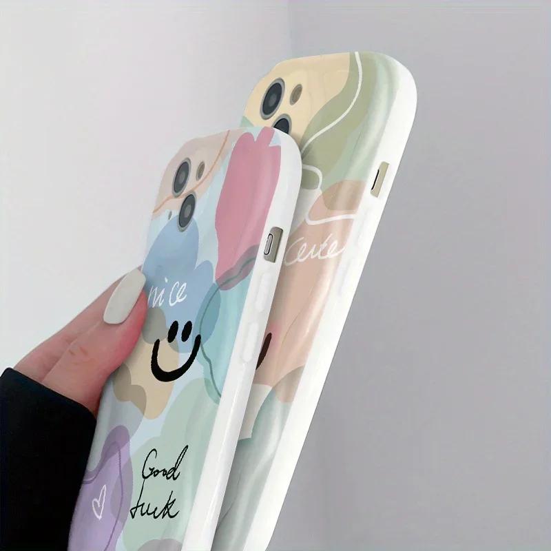 Colorful Smiling Face Pattern Phone Case For iPhone 16 15 14 13 12 11 Pro Max Mini X XR XS 8 7 16 Plus Wave Bumper Soft Cover