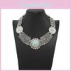Simulation Ethnic Style Gemstone Decoration Hollow Design Women Metal Necklace