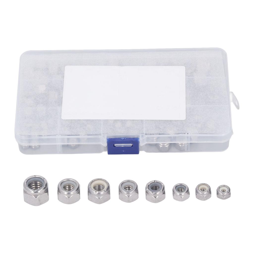 80PCS Hex Nuts Assortment Kit 304 Stainless Steel Lock Nuts with Nylon Insert 8 Specifications