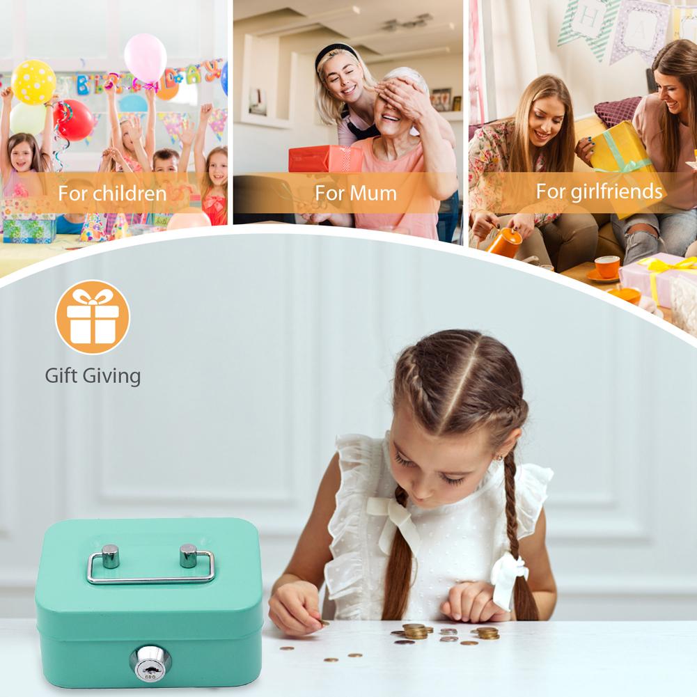 Металлическая копилка с ключевым замком Коробка для сбережений 4,53x3,78x2,28 дюйма Органайзер для денег Маленькая коробка для хранения для взрослых и детей