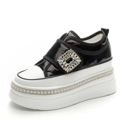 Модные женские ботинки на платформе из натуральной кожи высотой 8 см с кристаллами, на танкетке, со скрытым каблуком, на весну и осень, шикарные туфли, кроссовки, ботильоны