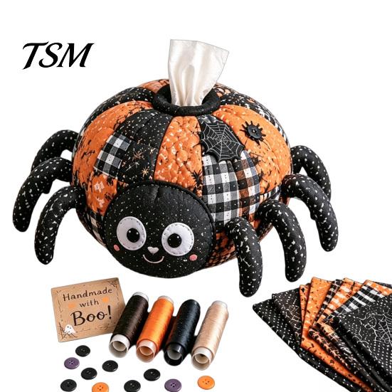 Spooky Halloween Ornament Making Tissue Box DIY Sewing Kit, Theme, Patchwork Fabric Craft Quilted Cover Pattern Set, Handicraft Cover, for Home