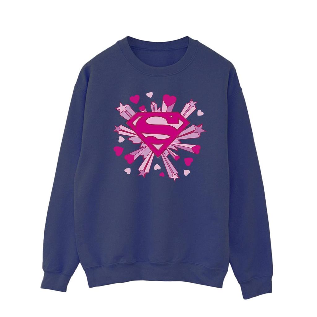 DC Comics Mens Superman Pink Hearts And Stars Logo Sweatshirt